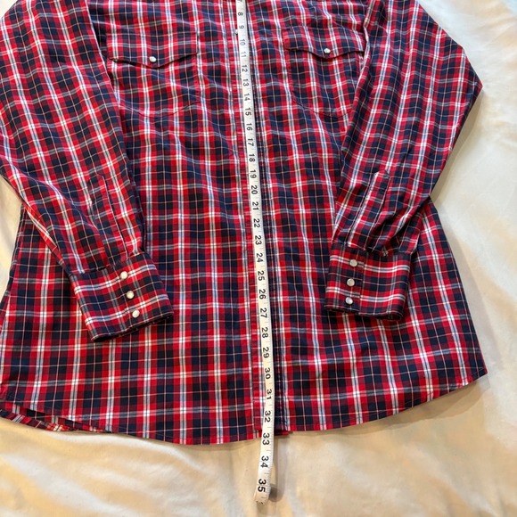 Wrangler Men's XL Tall Red Plaid Long Sleeve Western Shirt Cotton Cowboy - Picture 4 of 5